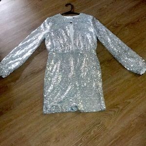 SOLD!!!Boohoo Night Silver Sequin Mini Dress